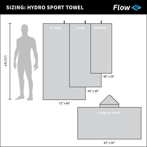 Flow Hydro Sport Towel - Microfiber Quick Dry Swimming Towels for Swim, Pool, Triathlon, and Other Water Sports in Medium, Large, Extra Large, and Hooded Sizes (Blue, Large w/Hood)
