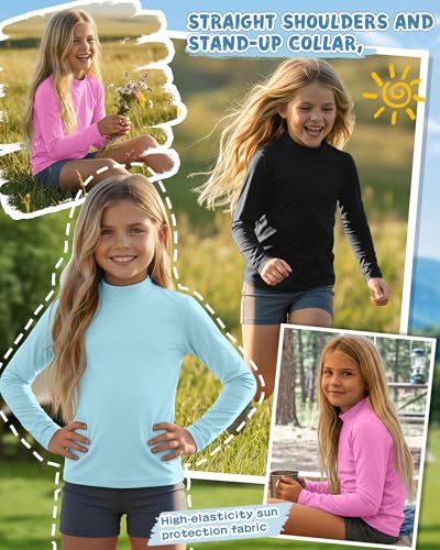 Girls Rash Guard Swimwear Shirt 3 Pack - UV Protection, Quick Dry
