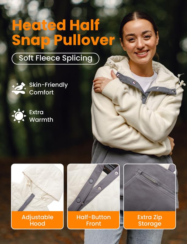 X-Large Heated Hoodie with 12V 16000mAh Power Bank - Unisex White/Grey