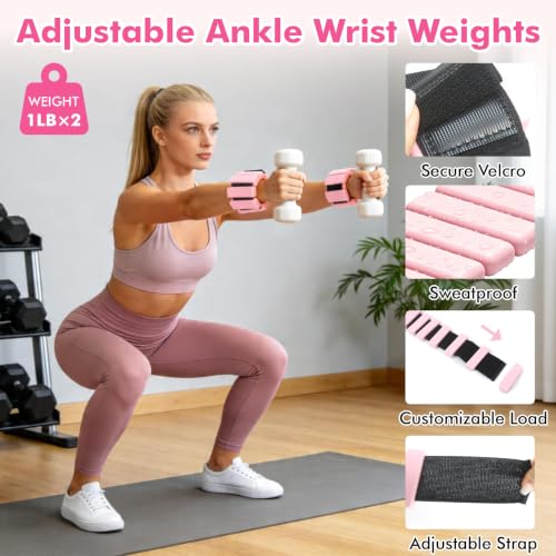Pink Pilates Equipment Kit for Women, 19 Pieces Home Workout Set