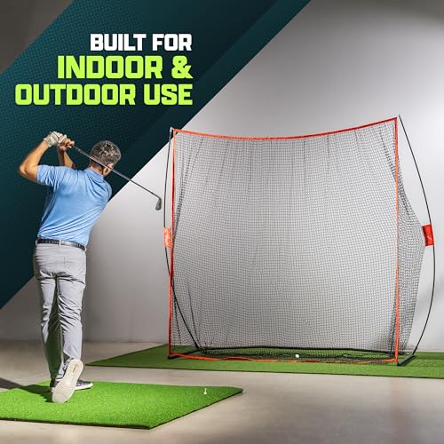 GoSports 7'x7' Golf Practice Net - Red, Portable Indoor/Outdoor Hitting
