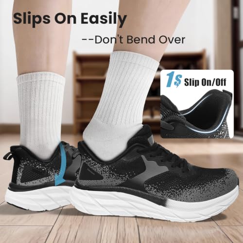 Men's Lightweight Cushioned Athletic Running Shoes - Black 12