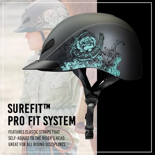 Troxel Rebel Bold Turquoise Rose Medium Horse Riding Helmet - Lightweight, Adjustable, Low-Profile Safety Gear