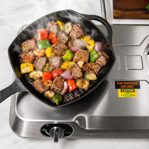 Deluxe Double Burner Propane Stove - 25,516 BTU Outdoor Camping Cooktop with Auto Ignition, Portable Stainless Steel Gas Stove for RV, Tailgating & Camping