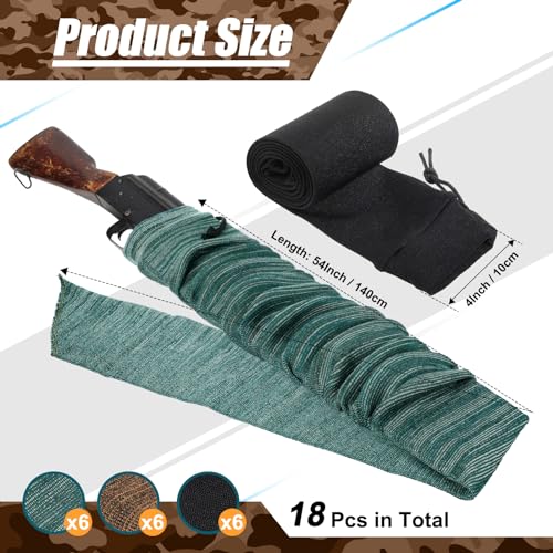 Silicone Gun Socks for Rifles - 18 Pack 54 Inch Storage Sleeves Dark Green, Brown, Black