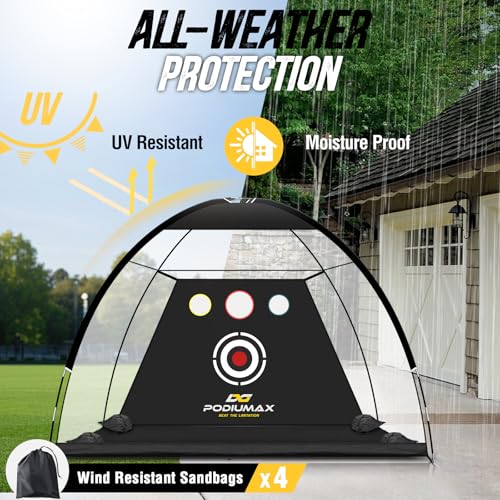 PodiuMax 10x7FT Golf Practice Net with Target and Real Balls for Backyard Swing Training