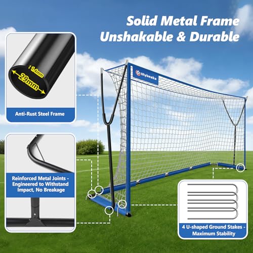 Blue 12x6 FT Soccer Goal for Backyard with Stable Outward Angled Frame