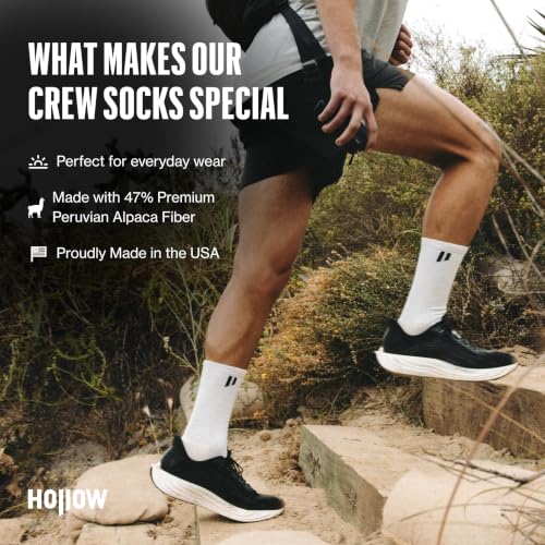 HOLLOW Alpaca Crew Socks for Men & Women - 2 Pairs, Moisture Wicking, Made in USA, Medium Gray