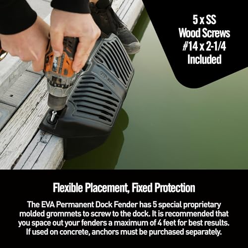 Seipel Marine 1 Pack EVA Dock Fender - Black UV-Resistant Boat Bumper with Stainless Steel Mounting Screws