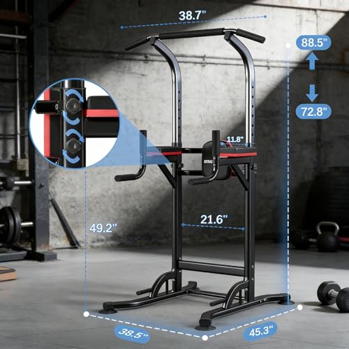 ZENOVA Black Multi-Function Power Tower Pull Up Bar with Dip Station and Adjustable Height