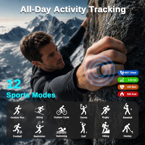 Smart Fitness Ring for Men & Women - Health & Activity Tracker, Waterproof, Model Azomabox Black 8