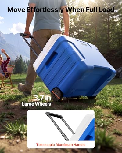 45QT Portable Cooler with Ice Retention Hard Cooler with Wheels & Handles