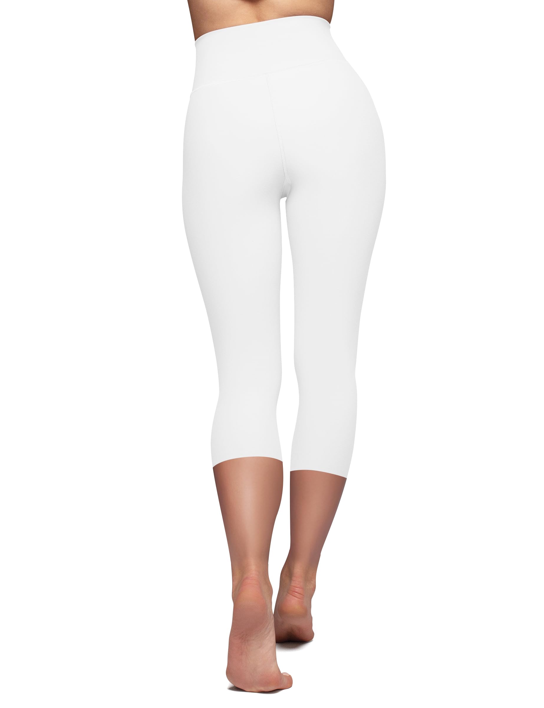 High Waisted Capri Leggings for Women - Tummy Control Soft Yoga Pants for Workout Running No See Through Plus Size White