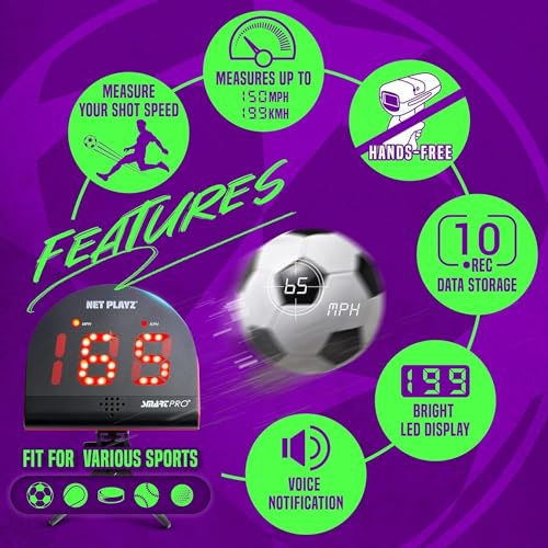 NET PLAYZ Soccer Speed Radar Gun - Hands-Free Training Equipment for Athletes