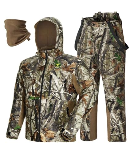 TIDEWE Men's Hunting Suit with Face Mask - Large Silent Camouflage Outfit