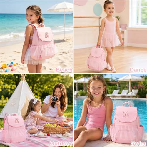 Kids Dance Backpack with Shoes & Water Bottle Pockets - Pink A