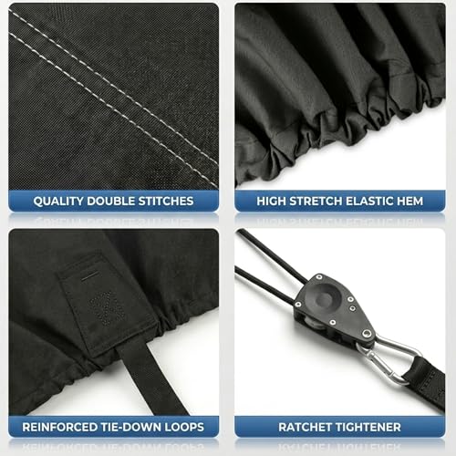 YimSting 12-14ft Black Waterproof Jon Boat Cover with Ratchet System, 1200D Marine-Grade Oxford, Windproof & Vented