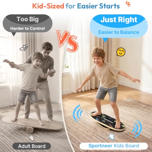 Sportneer Kids Balance Board Doodle Black - Adjustable 4-Mode Wobble Trainer
