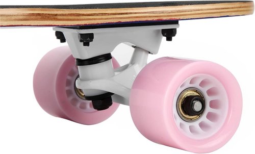Mini Cruiser Longboard, 31 Inch Small Size Wide Wheel Skateboard, Beginner Stable & Easy-to-Control Skateboard, Suitable for Park & Street Riding, Unique Flame Pattern (Pink)