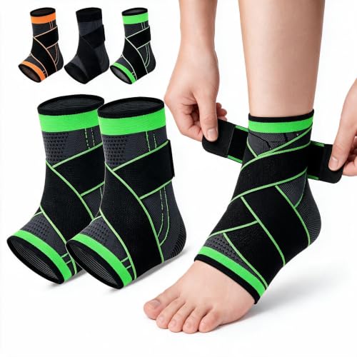 Youth Heel & Ankle Support Sleeve - Compression Brace for Kids, Green M
