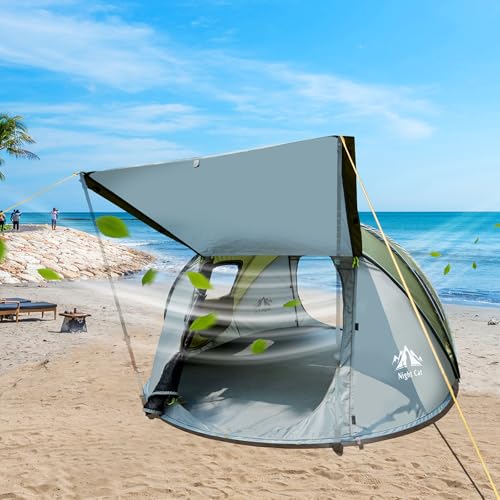 Night Cat 2-4 Person Waterproof Pop-up Camping Tent with Ventilation & Porch, Dark Green
