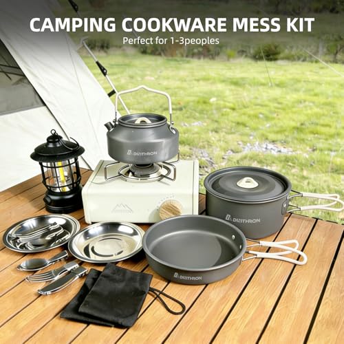 13-Piece Camping Cookware Set for 2 with Pot, Kettle, and Tableware