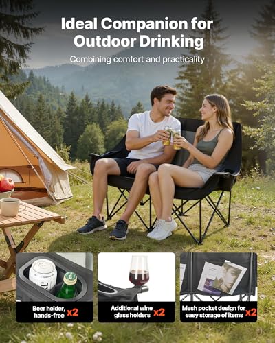 VEVOR Oversized 2-Person Camping Chair with Heavy Duty Support, Foldable & Portable