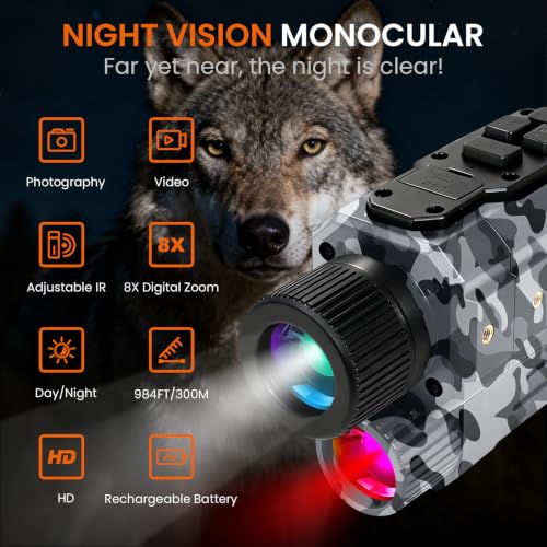 Night Vision Monocular 8X Digital Infrared Scope with 32GB SD Card for Camping Surveillance