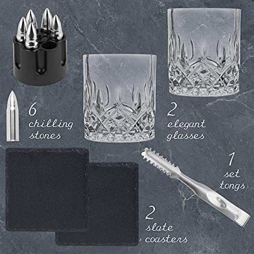 Whiskey Gift Set with Glasses Stones Coasters and Tongs in Tactical Box - Perfect for Men