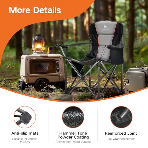 ALPHA CAMP Twin Pack Oversized Folding Camping Chairs with Cooler, Side Pocket & Cup Holder, Heavy Duty Support 450 LBS, Black