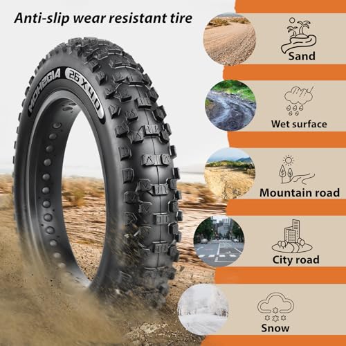26x4.0 Inch Fat Tire for E-Bike Mountain Bicycle - Off-Road All-Terrain Replacement Set - Qty 2