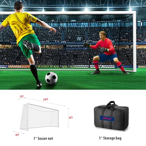 DDVLG Black 24x8FT Soccer Goal Replacement Net - 4mm Nylon, All-Weather, Heavy Duty, 8' Depth, Model: Regular