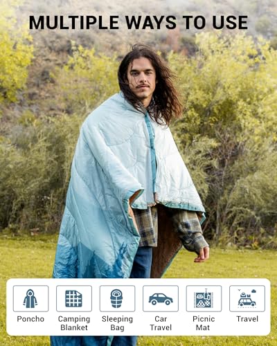 KingCamp Sherpa Cyan Camping Blanket 79x57 Inch Large, Waterproof & Wearable