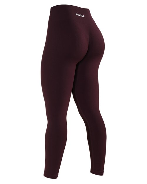 AUROLA Power Workout Leggings for Women Tummy Control Squat Proof Ribbed Thick Seamless Scrunch Active Pants,Black Cherry,M