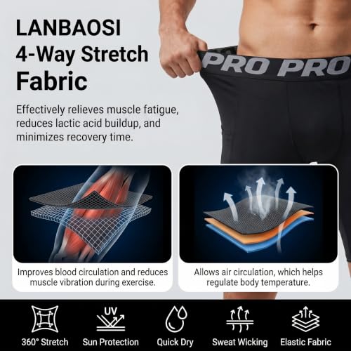 Men's Compression Shorts with Phone Pocket - Running Gym Yoga Athletic Tights, Summer Cool & Dry, Medium / Black Pack