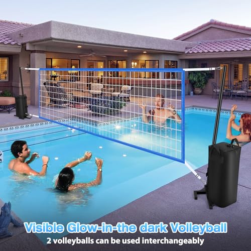 Extra Large Heavy-Duty Pool Volleyball Net Set with 2 Volleyballs & Stabilizing Holder