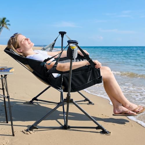 Outdoor Hammock Camping Chair Heavy Duty 400lbs with Mesh Seat & Adjustable Recline - Black Variation 1