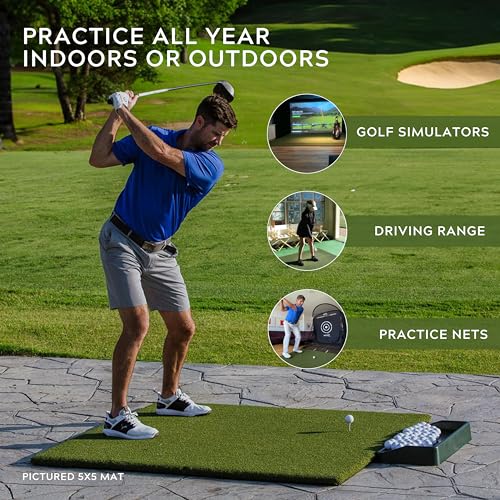 5x5-Foot Commercial Golf Practice Mat with Realistic Turf & Tee Insert