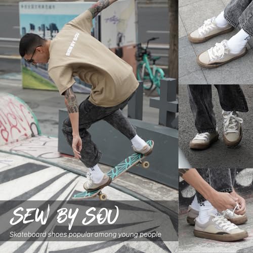 Men Women Low Top Skate Shoes Casual Sneakers 6.5 Beige - Skateboarding