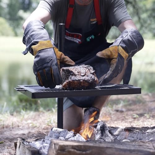 GameMaker Open Fire Cooking Grill & Skillet Combo - Adjustable Height, Portable Campfire Grill