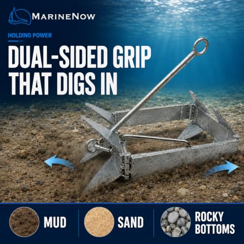 MarineNow 25 lb Folding Box Anchor for Boats Up to 40 ft - Galvanized, Compact & Rust-Resistant