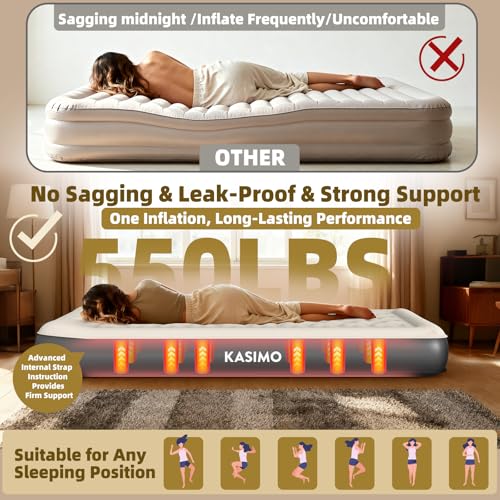 KASIMO Twin Air Mattress with Cordless Rechargeable Pump, 75 x 35.5 x 8.7 inches, Eco-Friendly TPU