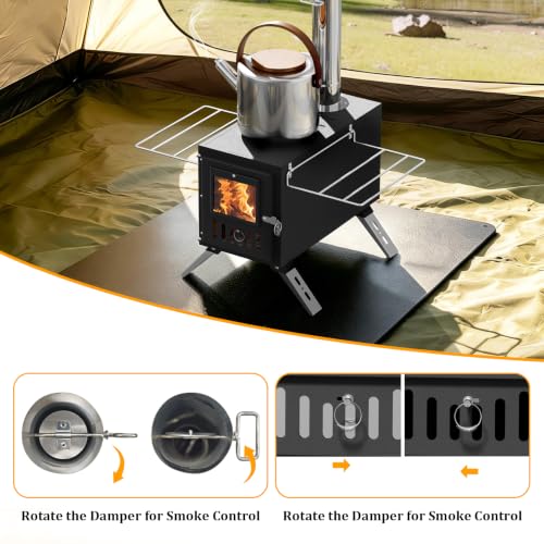 Portable Hot Tent Stove with Chimney Pipes - Black Metal Style for Camping & Outdoor Heating