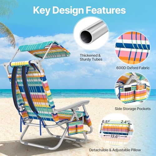 Rainbow Zero Gravity Beach Chair with Canopy - Adjustable Recliner for Adults