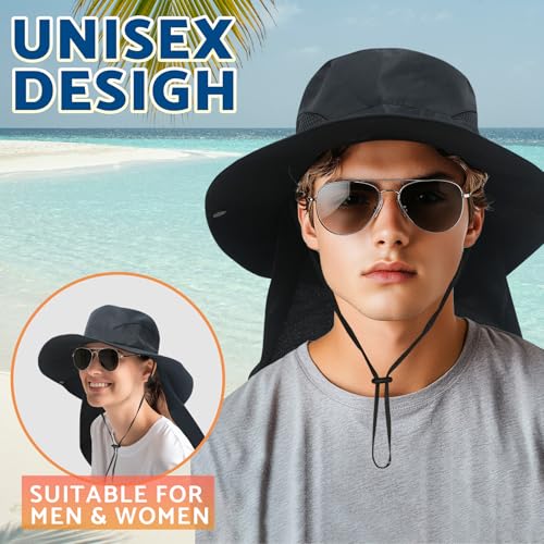 Sun Fishing Hat with Neck Flap UV Protection for Men Women - Lightweight & Foldable