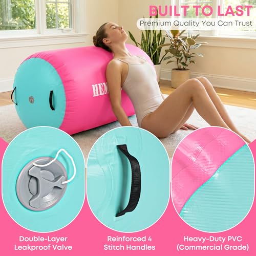Pink & Green Inflatable Gymnastics Air Barrel Roller with Electric Pump - 3.3Ft Tumbling Back Handspring Trainer for Home & Cheerleading