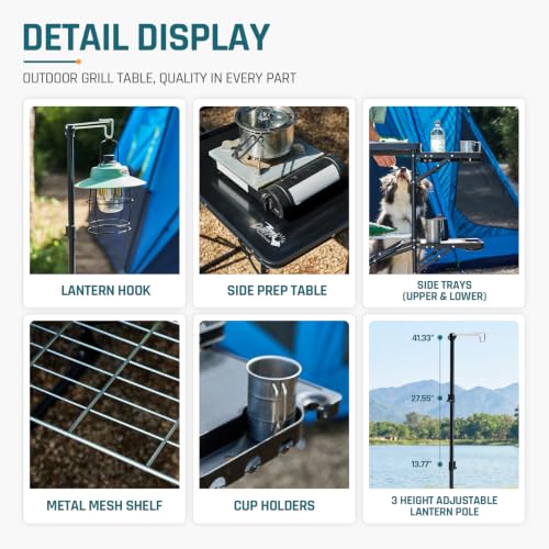 Portable Folding Camping Kitchen Station with Heat-Resistant Top for Outdoor Grilling