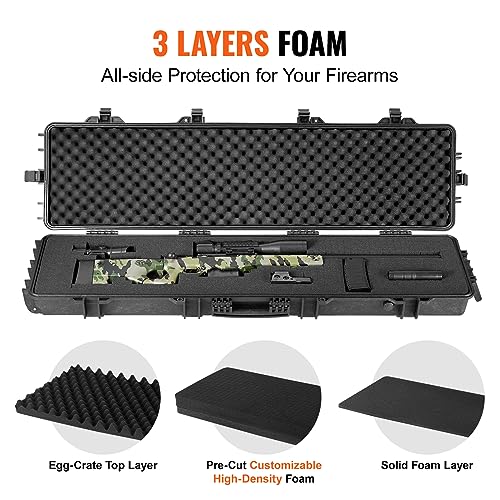 50 Inch Hard Rifle Case with Wheels, Waterproof & Lockable, Black