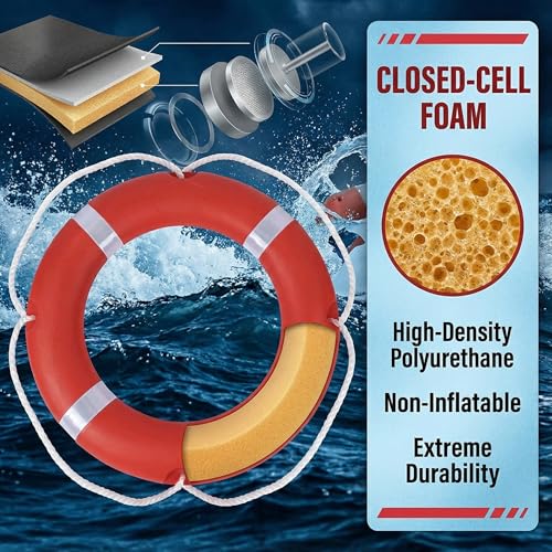 23 Inch Life Ring Buoy with 98.4 FT Floating Rope for Boat & Pool Safety