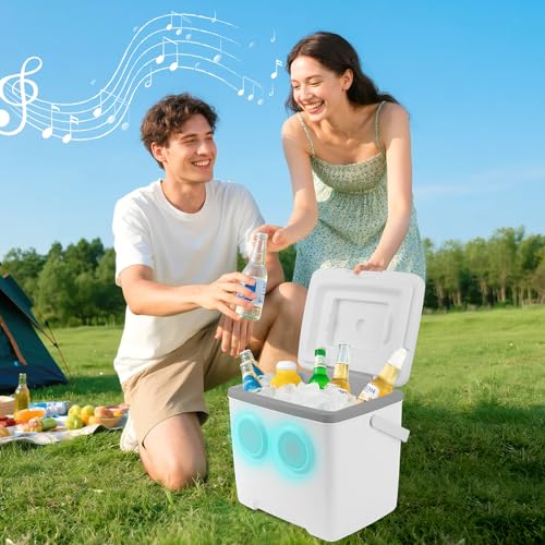 Maliansun Off-White Cooler with Bluetooth Speakers, 48-Hour Ice Retention